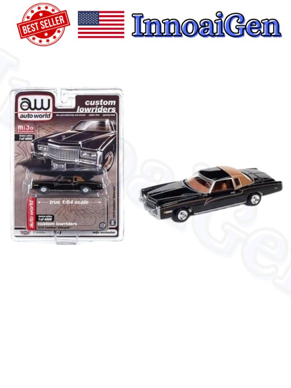 Auto World Custom Lowriders 1975 Cadillac Eldorado 1:64 MiJo Exclusive New 1/480